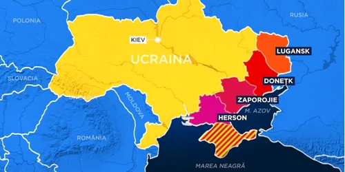 Hartă Ucraina = Donețk, Lugansk, Zaporojie și Herson